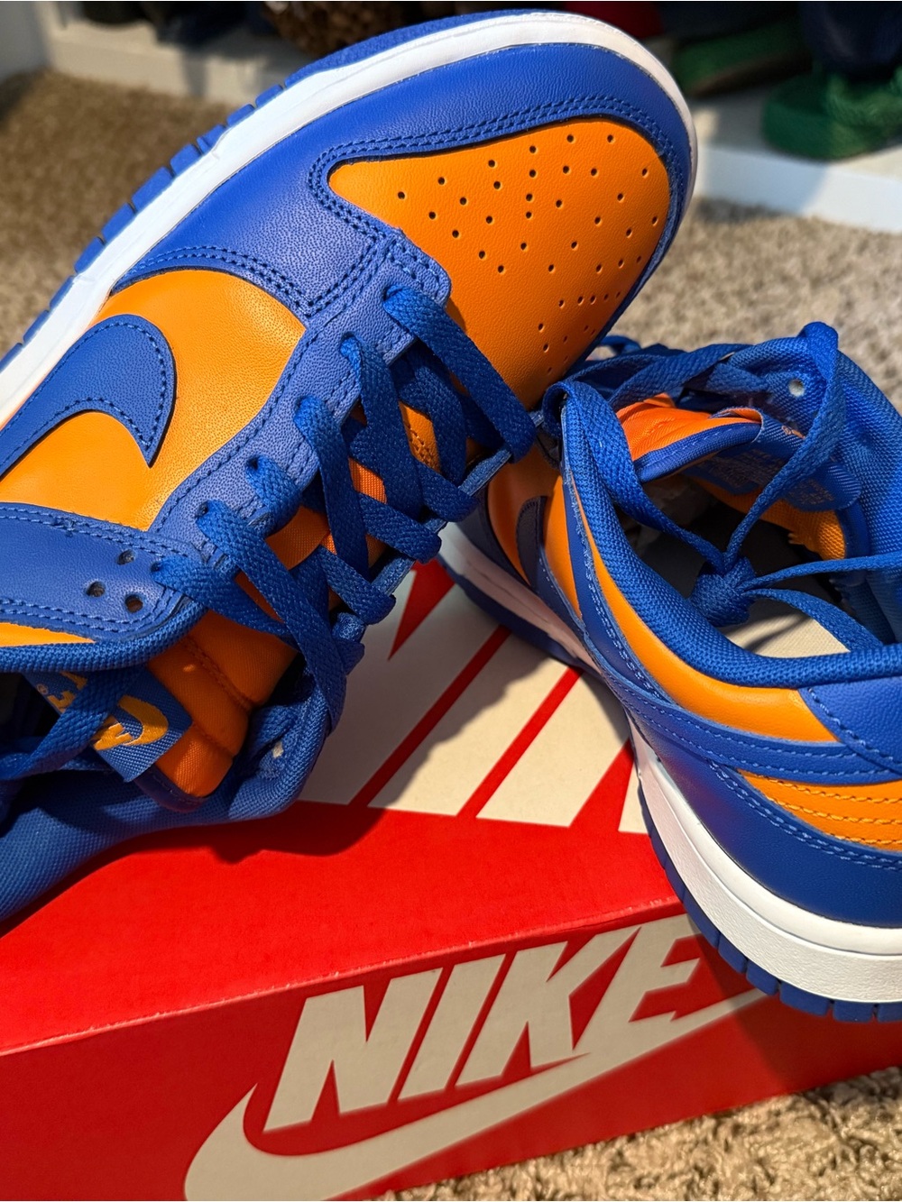 Nike Dunk Low-Top Sneakers in Bright Blue and Orange